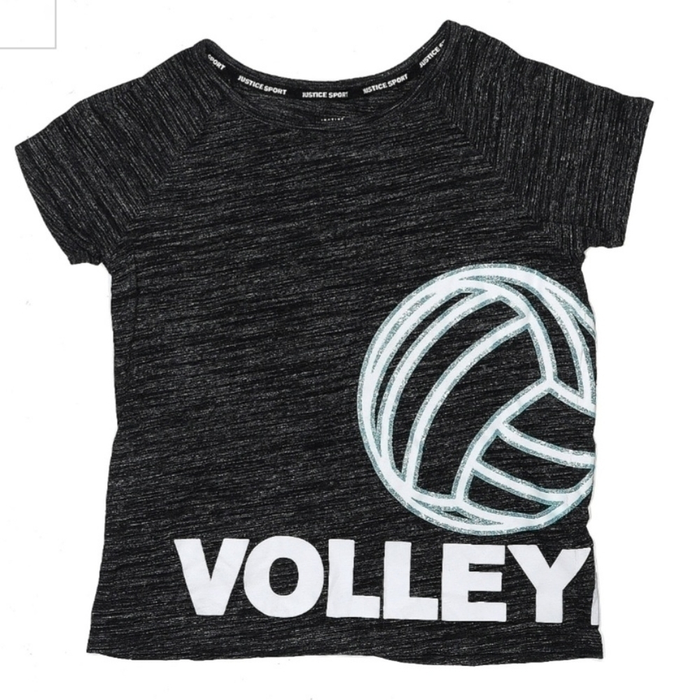 Justice Active Sport Volleyball T-Shirt Heathered Grey Glitter Detail Girl's 20